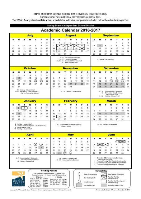 SBISD 2016-17 Early Dismissal/Late Arrival Schedule as of 8.22.16