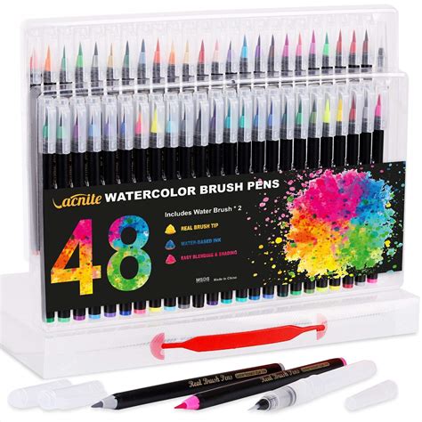 Vacnite Watercolor Brush Pens, Set of 48 Colors Watercolor Markers and ...