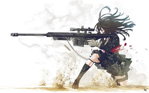 Papel de parede : Meninas anime, soldado, Personagens originais, Rifle de atirador furtivo ...