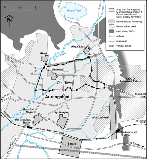 Aurangabad City-map showing general features and location of wards... | Download Scientific Diagram