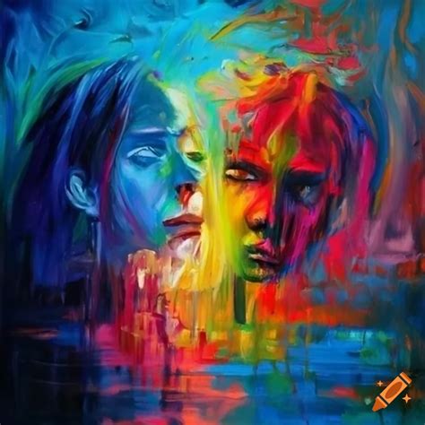 Colorful oil painting depicting depression