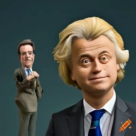 Geert wilders standing next to a miniature version of himself on Craiyon