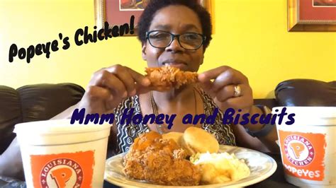 Popeye's Fried Chicken and Biscuits Mukbang| Blueberry Cream Cheese Pie - YouTube
