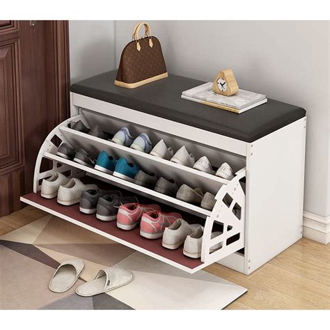 Buy Shoe Storage Bench with Hidden Shoe Rack,Leather Entryway Shoe Bench Seat Shoe Organizer ...