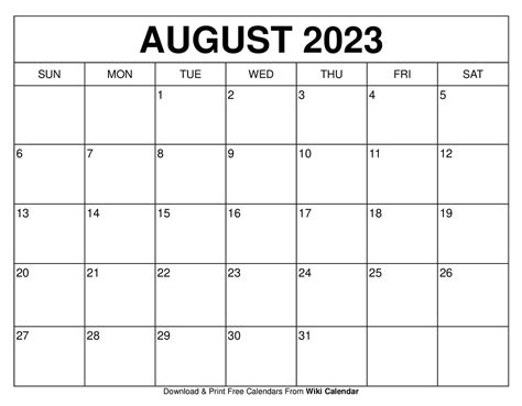 August 2023 Calendar Free Printable Pdf - Printable Templates Free