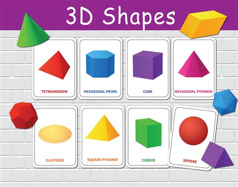 3D Shapes Flash Cards. Preschool Learning Activity. Kids Geometric ...