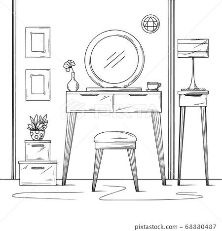 Sketch interior. Dressing table - Stock Illustration [68880487] - PIXTA