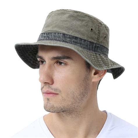 VOBOOM Men's Bob Summer Panama Bucket Hats Cotton Green Fishing Wide Brim Hat UV Protection Cap ...