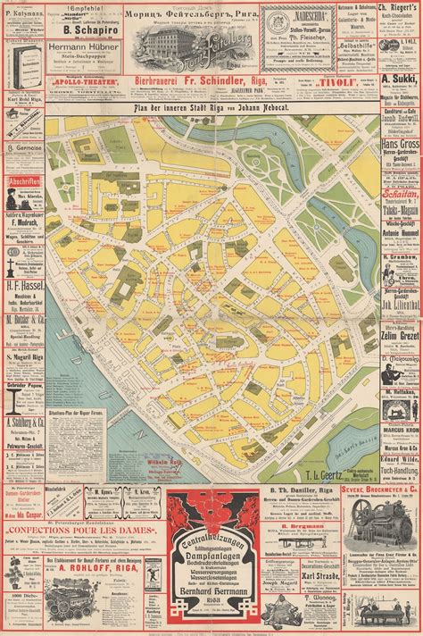 Riga Map, Retro Riga Plan, Old Map of Riga, Vintage Latvia Map, Latvia ...