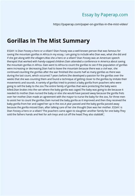 Gorillas In The Mist Summary Free Essay Example