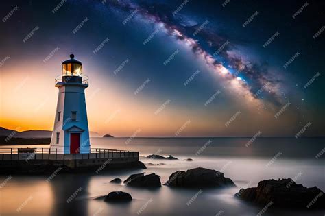 Premium Photo | A lighthouse on a night sky with a beautiful sky and clouds.