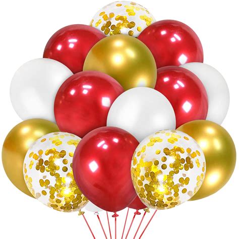 Buy Burdy Red and Gold Confetti Balloons, 12 inches Metallic Gold and White Balloons for Wedding ...
