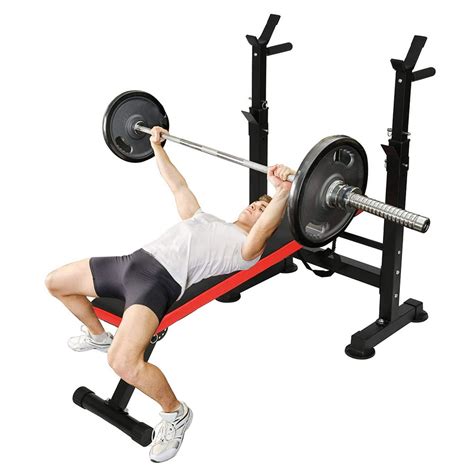 KARMAS PRODUCT Adjustable Olympic Weight Bench with Barbell Rack Stand Folding Bench Press ...