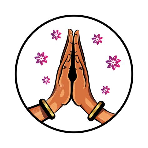 Namaste Hand Illustration With Flower, Namaste Hands Clipart, Namaste Hand Logo, Namaste Symbol ...