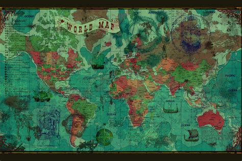 Laminated World Political Antique Style Map Travel World Map with Cities in Detail Map Posters ...