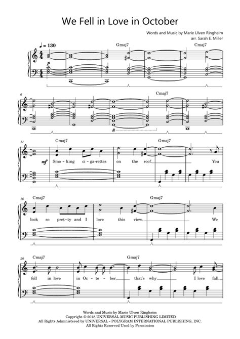 We Fell In Love In October (arr. Sarah E Miller) by Girl In Red Sheet Music for Easy Piano at ...