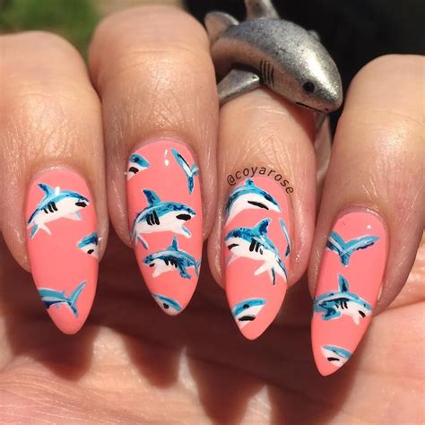 Shark week shark pattern summer nails nail art | Perfect nails, Nail art, Nails