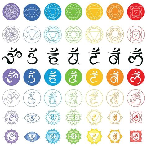 Icons of symbols and mantra of seven chakras 23286551 Vector Art at ...