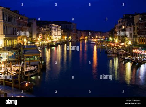 Italy, Venice, Night View Along the Grand Canal with Gondolas and Night ...