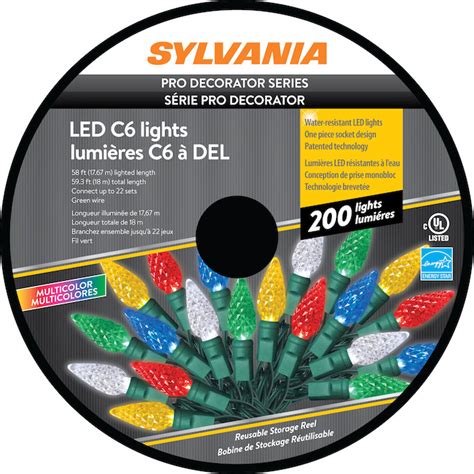 Sylvania 200-Count Indoor/Outdoor Multicolour LED C6 Christmas String ...