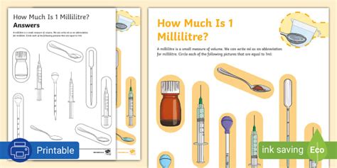 How Much Is 1 Millilitre Activity Sheet (teacher made)