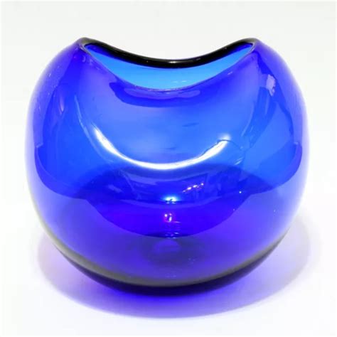 VINTAGE COBALT BLUE Glass Flower Vase Hand Blown Art Glass Round Pinched Top 7.5 $22.00 - PicClick
