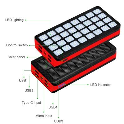 Outdoor Solar Power Bank 30000mAh Camping Light Portable Power Bank ...