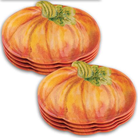 (Set/8) Pumpkin Shaped Plates Fall Halloween 8 Inch Melamine Dinnerware ...