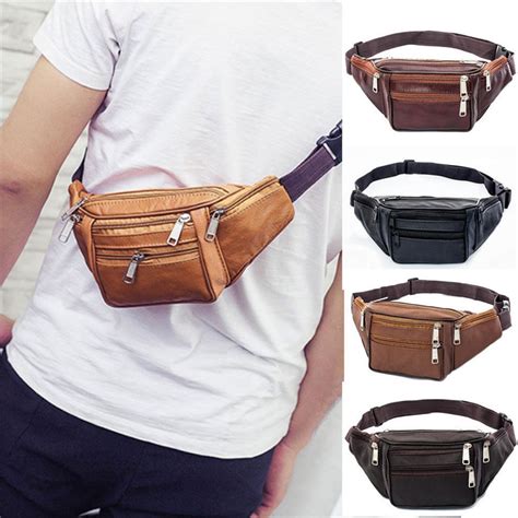 Men Leather Sports Runner Waist Bum Bag Fashion Waist Packs Running ...