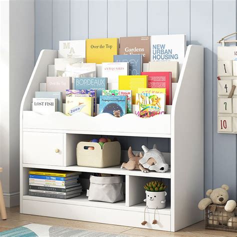 Modern White Kids Bookshelf Toy Storage Shelf in Manufacture Finish