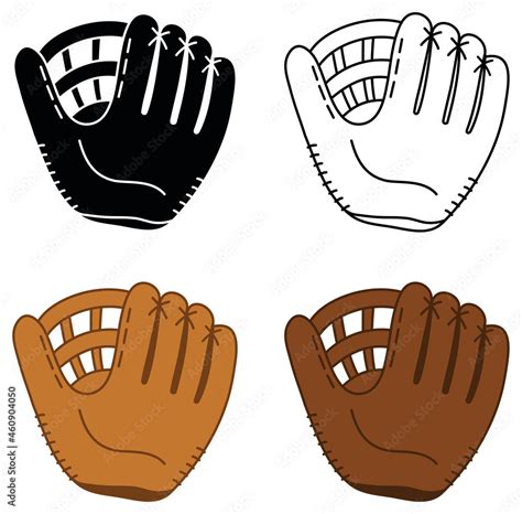 Baseball Glove Clipart Set - Outline, Silhouette and Colored Stock Vector | Adobe Stock