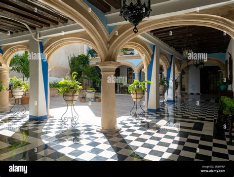 Spanish colonial architecture in courtyard at former Hotel Cuauhtemoc ...