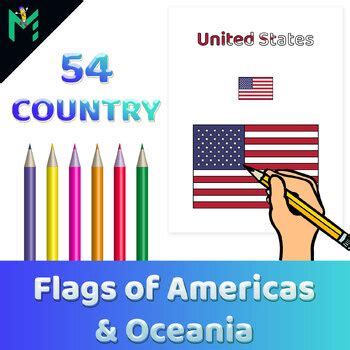 Flags of Americas and Oceania Coloring Pages for Kids Printable PDF