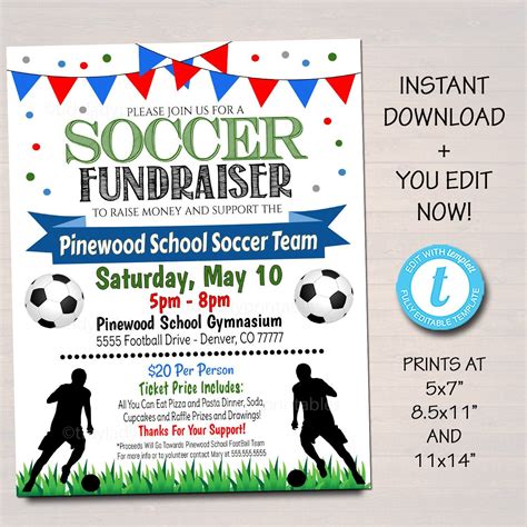 Soccer Fundraiser Flyer Benefit Fundraiser Event Printable Template | Fundraiser flyer, Soccer ...