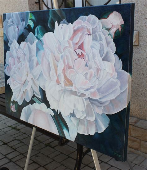 Peony oil painting white peony flowers Oil painting Home decor painting Oil original painting ...