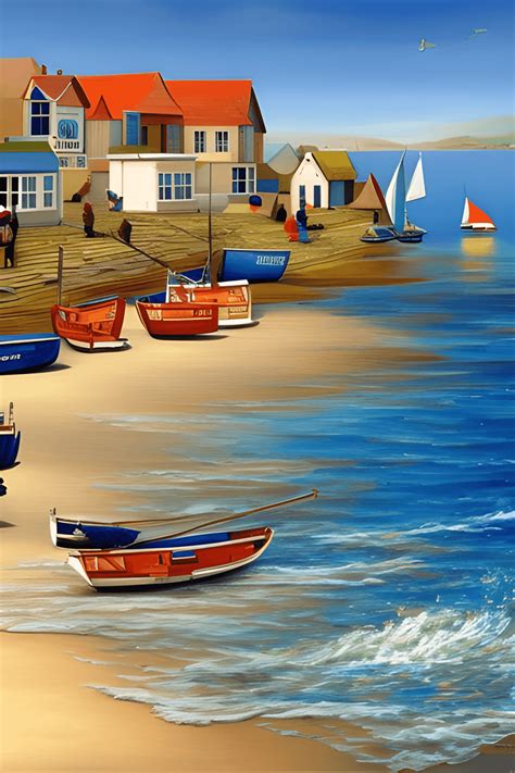 Beautiful Painting of a Seaside Village · Creative Fabrica