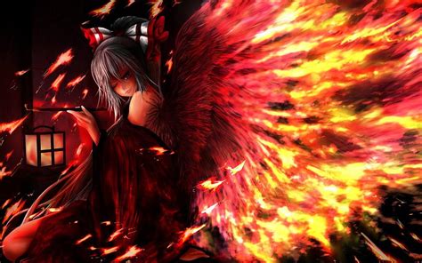 Fire Flame Wings Kimono Cute Girl Smiling Anime 694 - Girl With Red Dress On Flame HD wallpaper ...