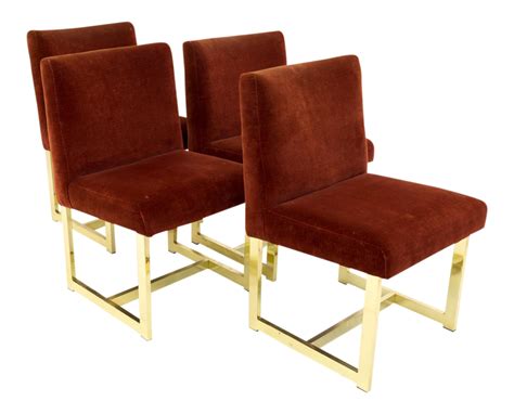 Milo Baughman Style Upholstered Brass Mid Century Modern Dining Chairs ...