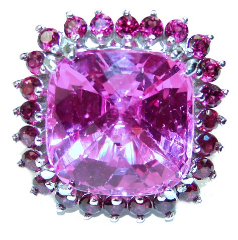 27.5 carat Really Hot Pink Topaz .925 Silver handcrafted Huge Cocktail Ring s. 7 3/4 - model #6 ...