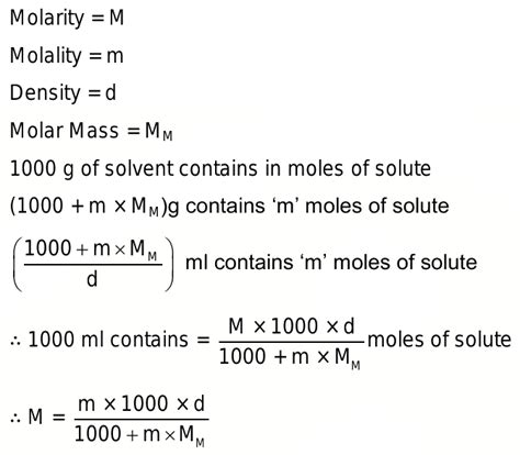 relation between molarity,molality,and density of solution