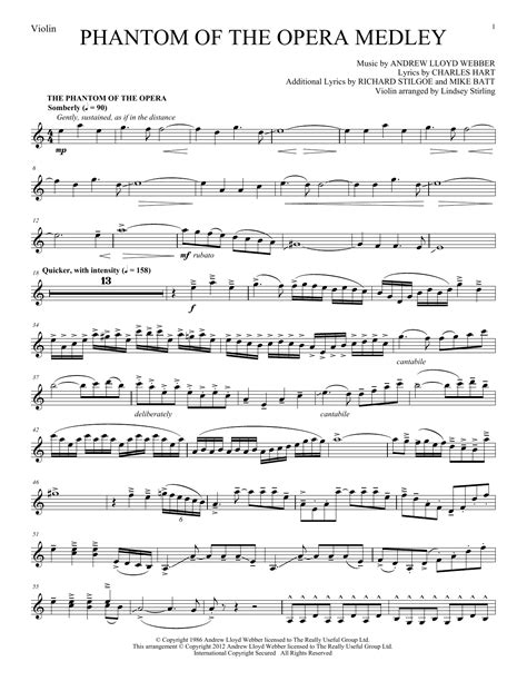 Lindsey Stirling Phantom of The Opera Medley Sheet Music Notes, Chords | Gitarren akkorde, Noten ...