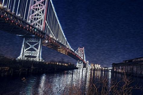 Ben Franklin Bridge at Night - Christine Mitchell - Digital Art, Buildings & Architecture, City ...