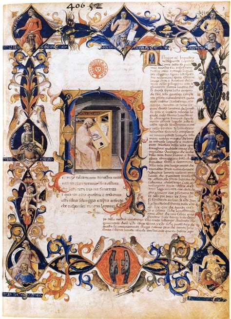 Illuminated manuscript page by Bartolomeo Di Fruosino of "Inferno", from Dante's "The Divine ...