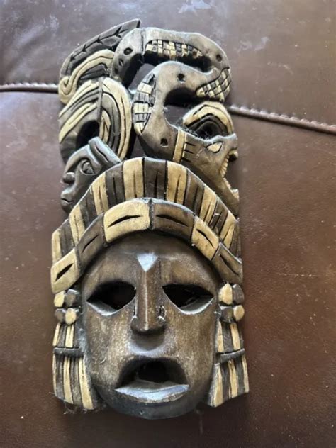 VINTAGE HAND CARVED Wall Decor Wooden Tiki Native Tribal Mask Multi Brown Colors $19.00 - PicClick