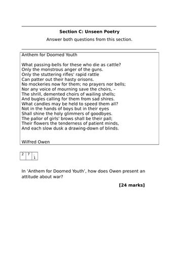 Two unseen poetry questions (AQA whole section C unseen poetry - 27.1 and 27.2 on both papers ...