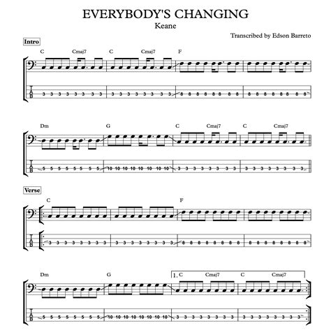 EVERYBODY'S CHANGING (Keane) Bass Transcription, Score & Tab Lesson ...