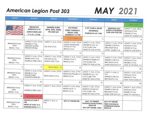 Post Events Calendar – American Legion Post 303