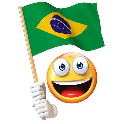 Foto de Emoji Segurando A Bandeira Brasileira Emoticon Acenando A ...