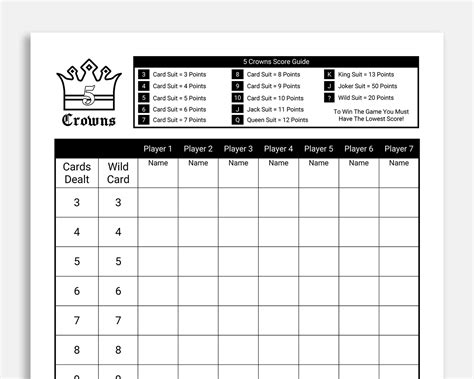 5 Crowns Score Card Printable - Printable Cards