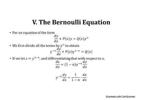 SOLUTION: Differential equation the bernoulli equation - Studypool